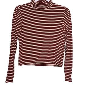 Map to Mars Crop Top Stripped Long Sleeve Turtleneck L Stretchy Blouse
